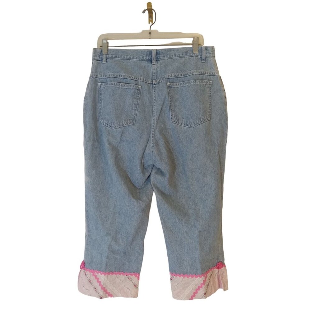 Christopher And Banks Capri Jean Pants Womens Size 10 Blue Pink Flower Pockets - Picture 4 of 7
